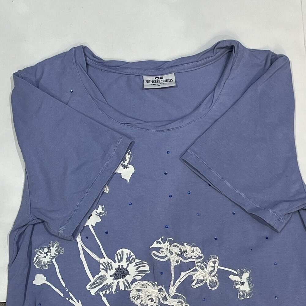 Princess Cruises Lilac Purple Floral Appliqué Rhinestone Shirt Women Sz Medium - Picture 14 of 14